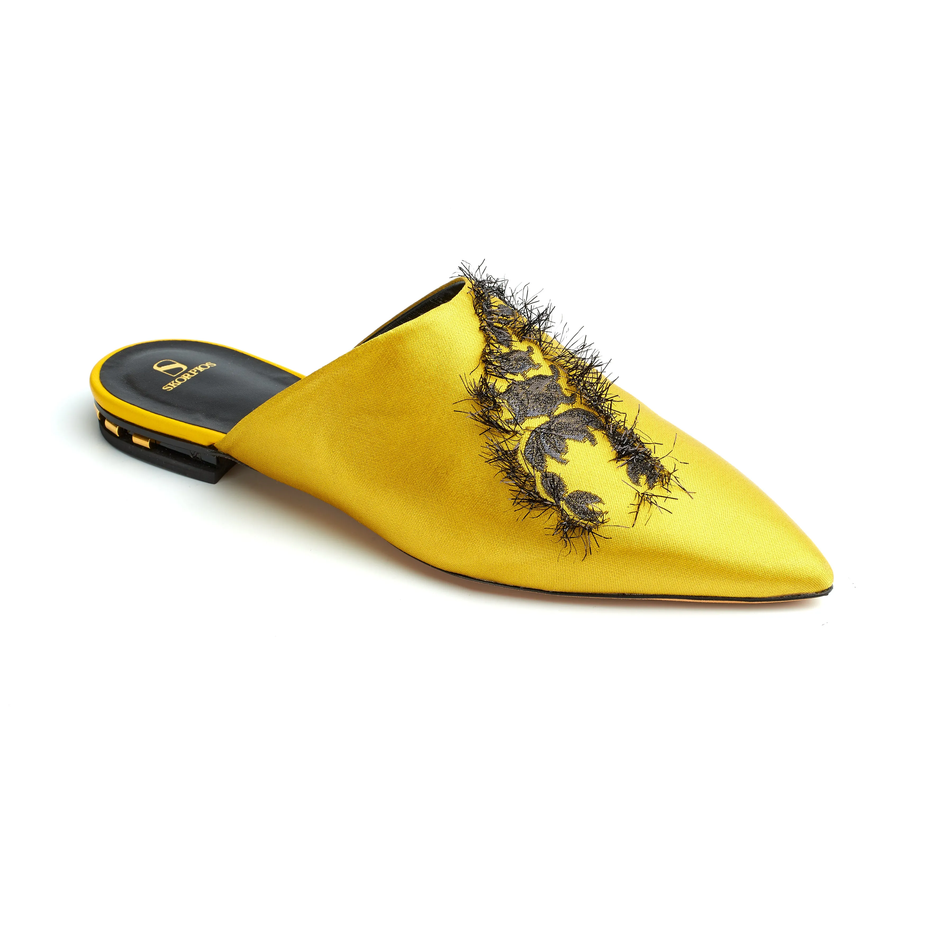 Rocio Mustard Embroidered Satin Slippers