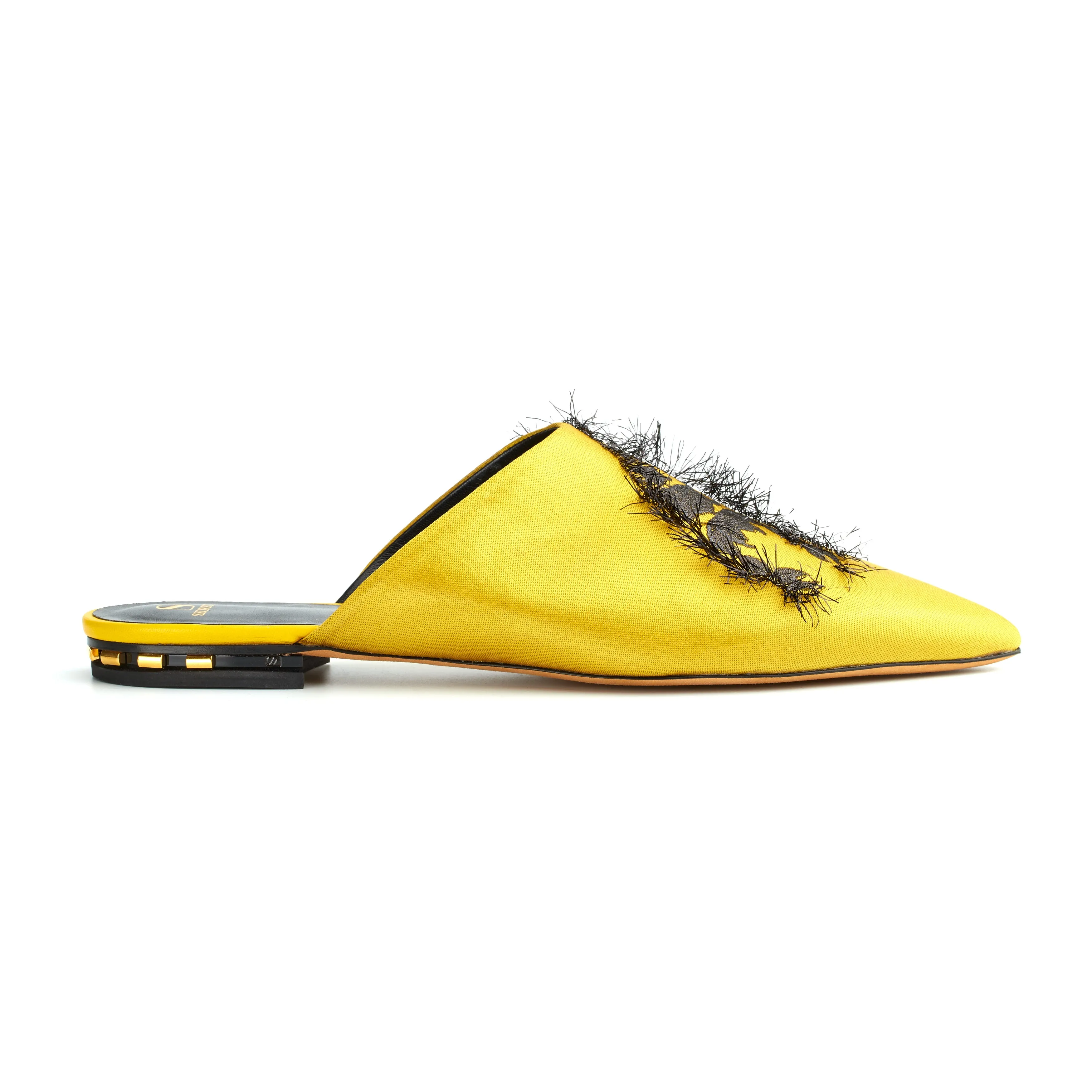 Rocio Mustard Embroidered Satin Slippers