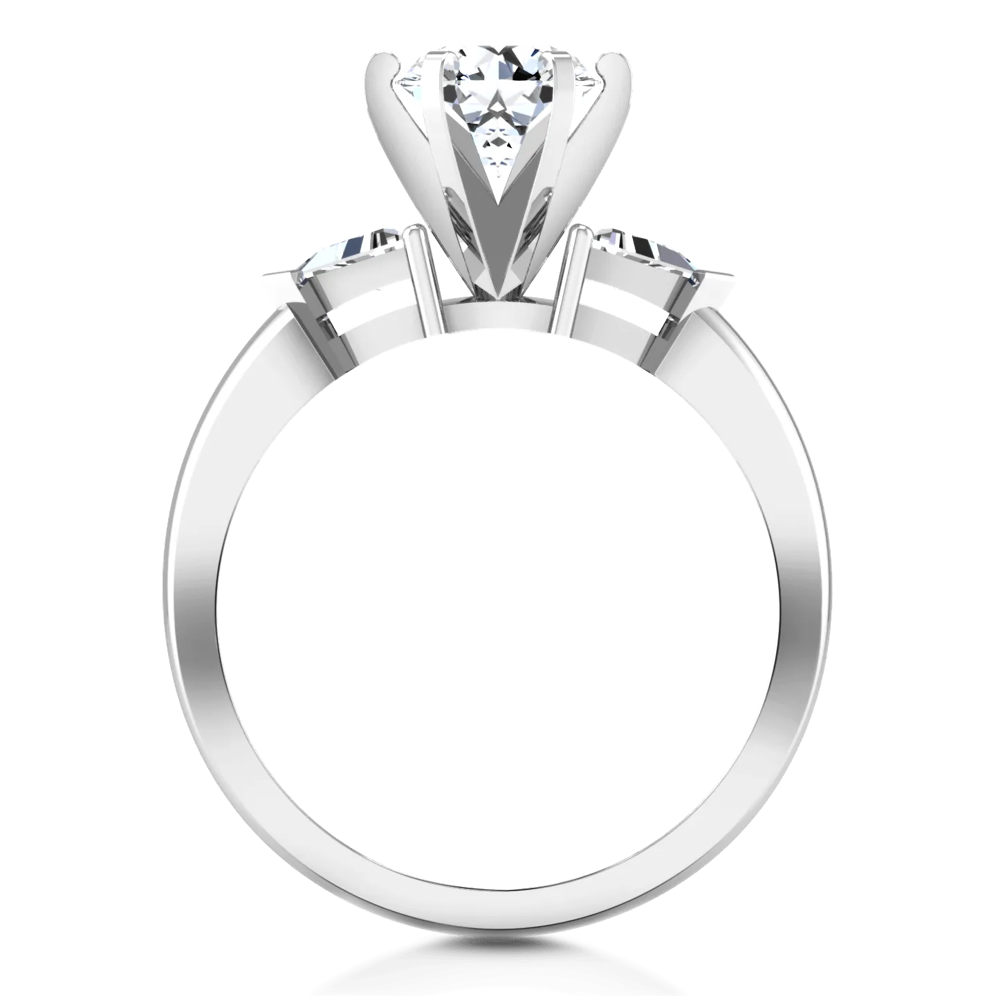 Round Diamond Three Stone Engagement Ring Miranda Trilliant 14K White Gold