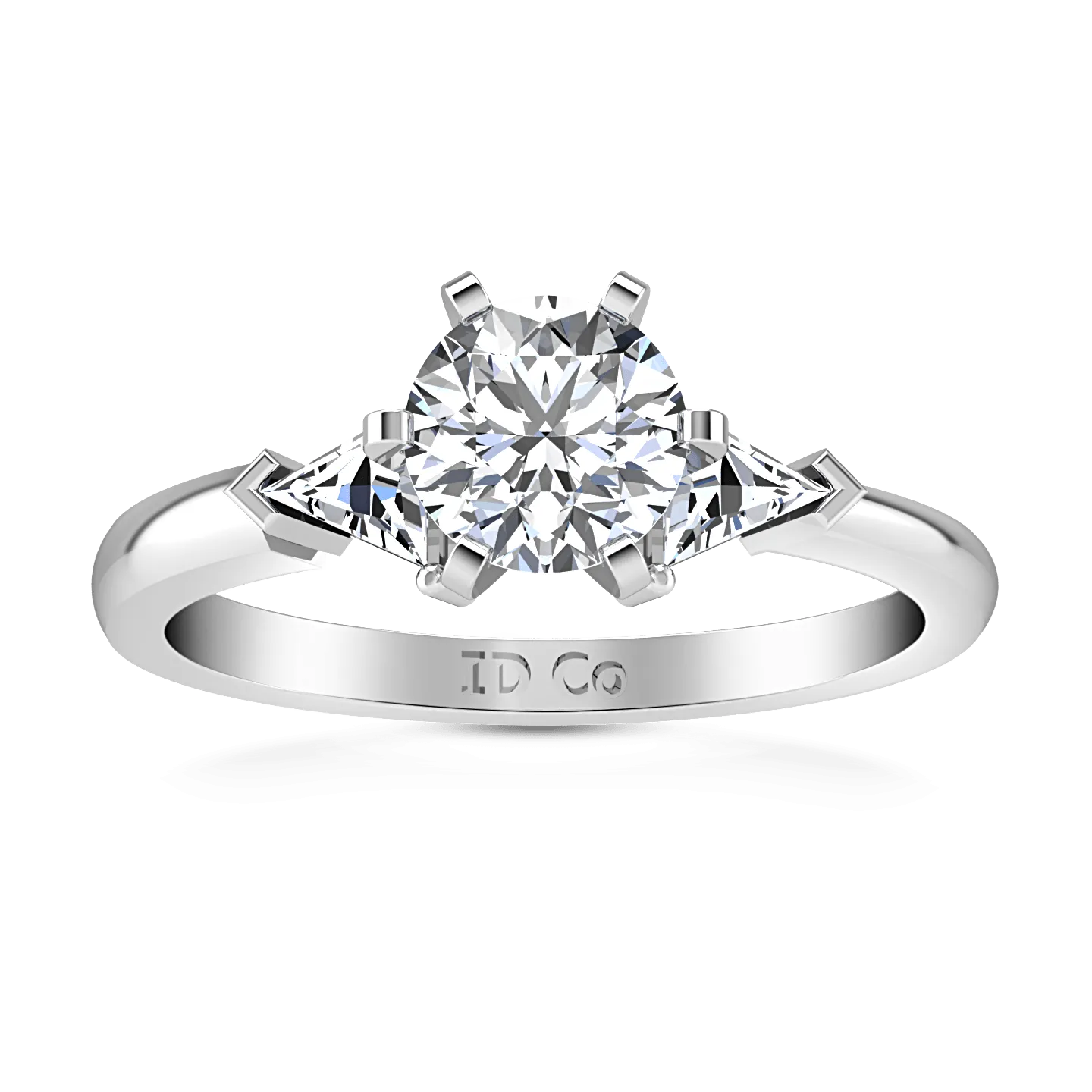 Round Diamond Three Stone Engagement Ring Miranda Trilliant 14K White Gold