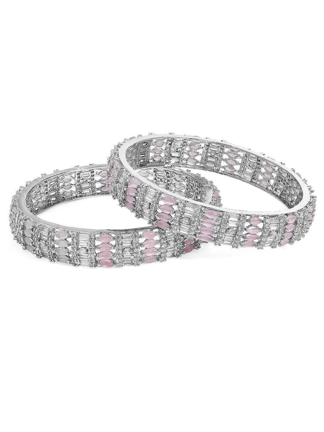 Rubans Silver Plated Pink Stone Studded Zirconia Stone Set of 2 Bangles.