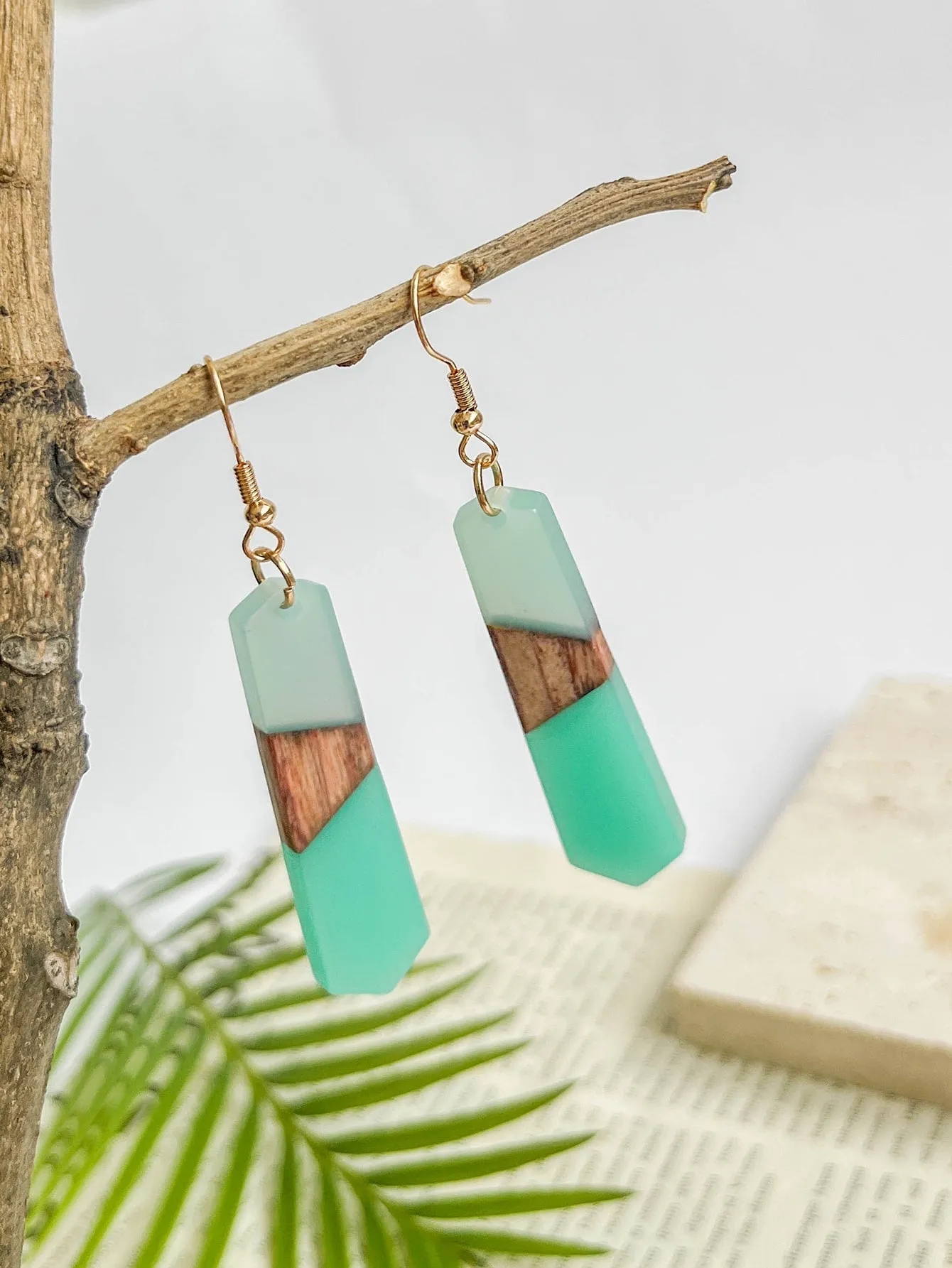 Shades of Turquoise and Wood Earrings