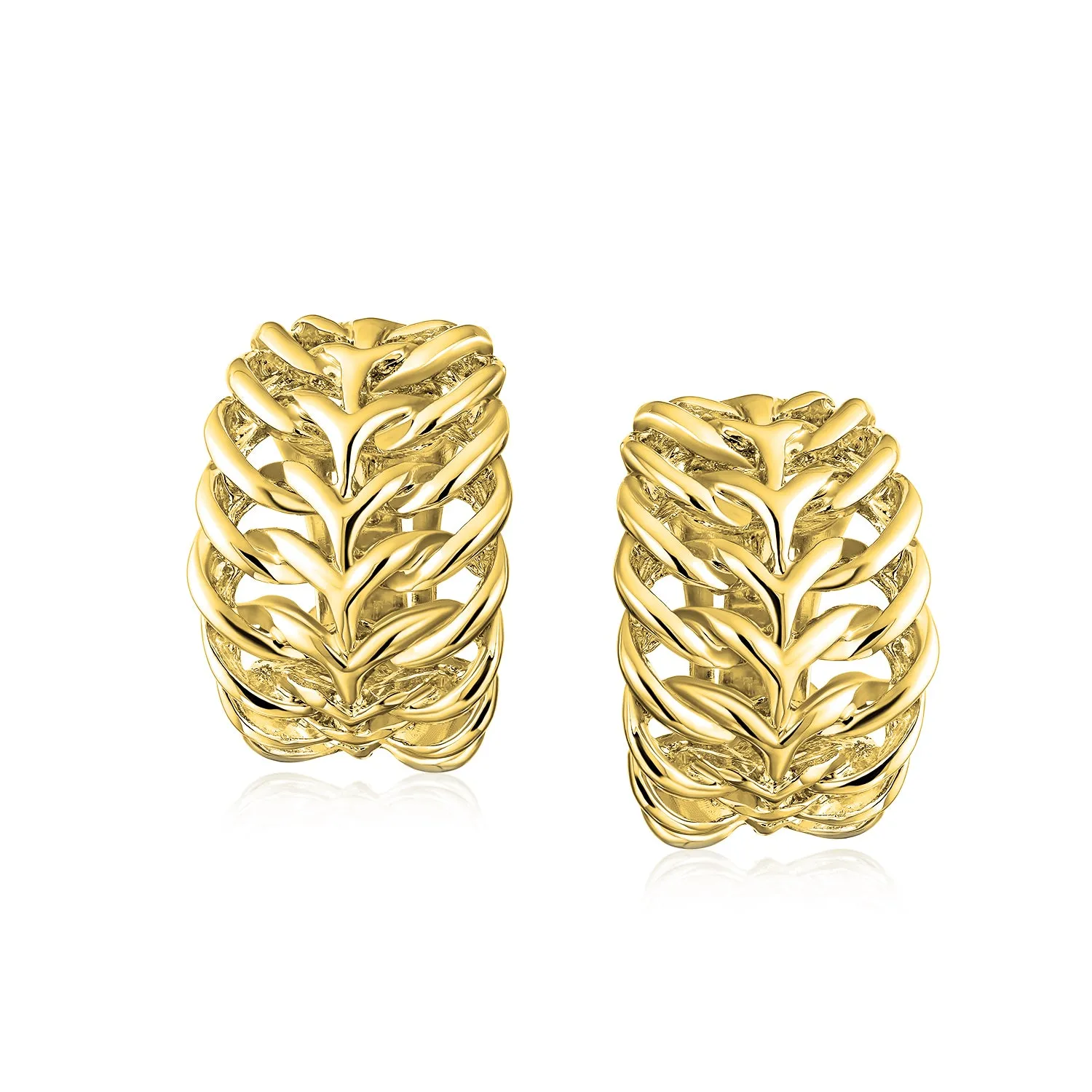 Silver Gold Plated Clip-On Earrings Open Weave Leaf Feather Design Non-Pierced Ears