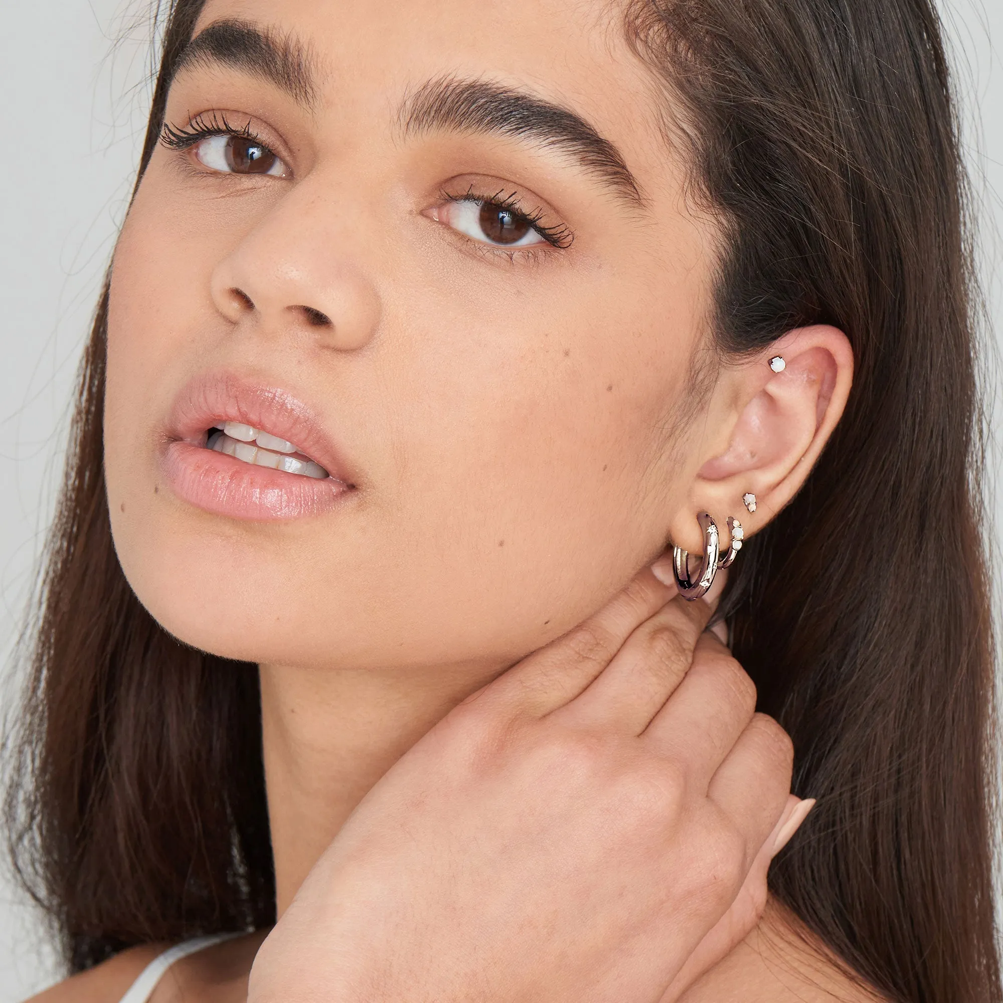 Silver Scattered Stars Hoop Earrings