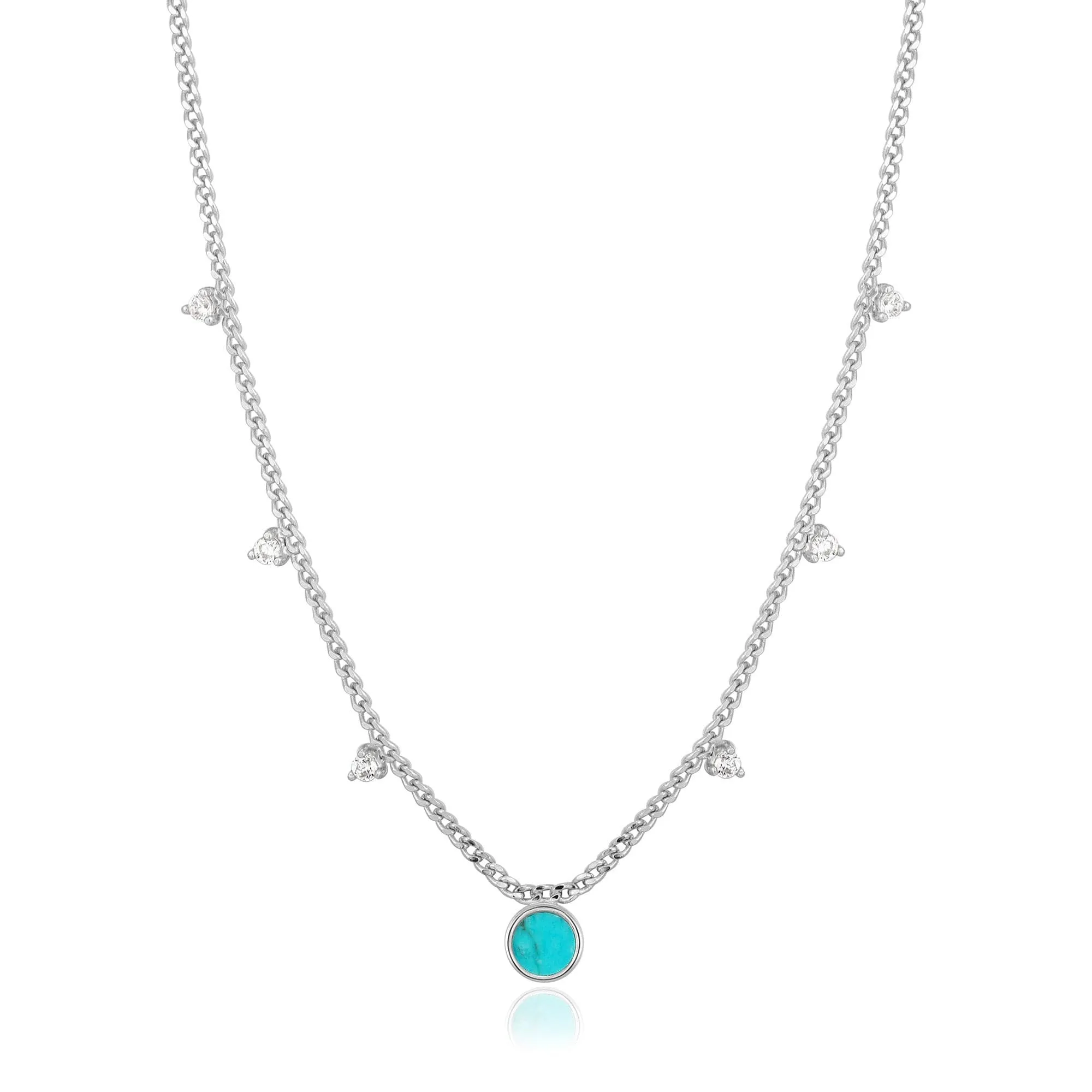 Silver Turquoise Drop Disc Necklace