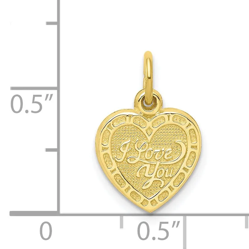 Solid 10k Yellow Gold I Love You Heart Pendant