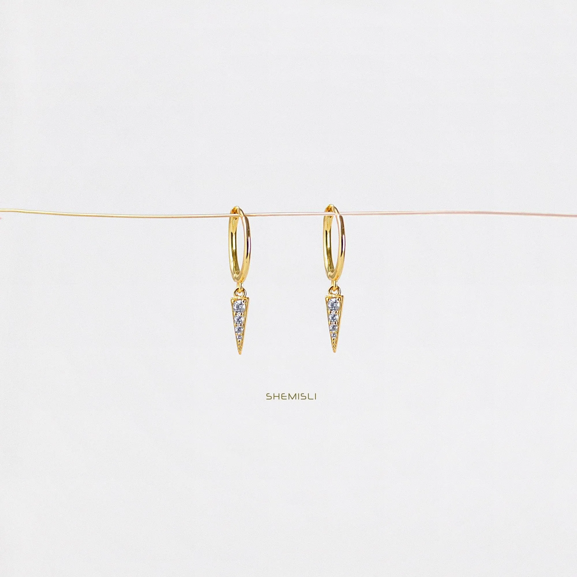 Spike Hoops Earrings, Triangle Dangle Earrings, Gold, Silver SHEMISLI - SH092