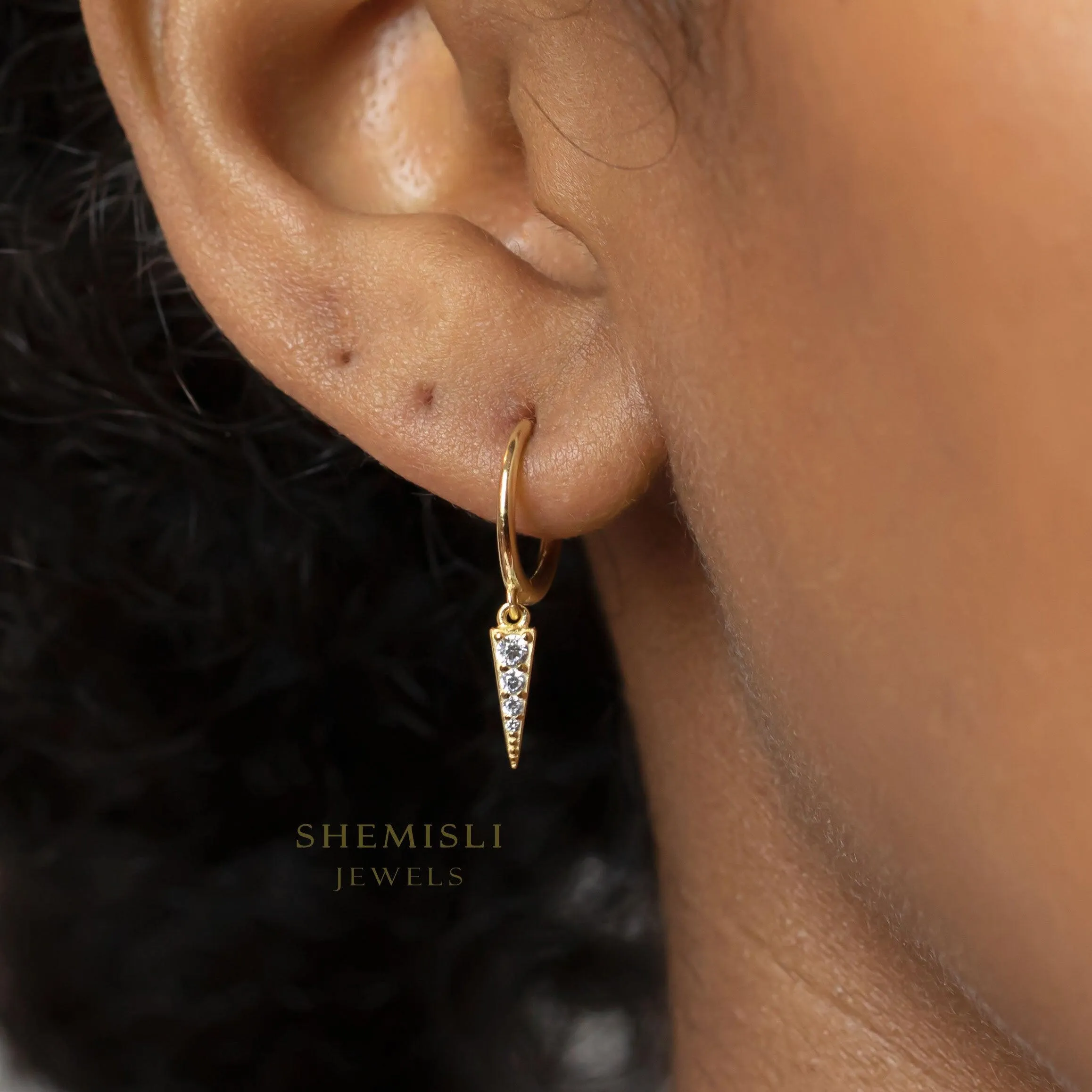 Spike Hoops Earrings, Triangle Dangle Earrings, Gold, Silver SHEMISLI - SH092