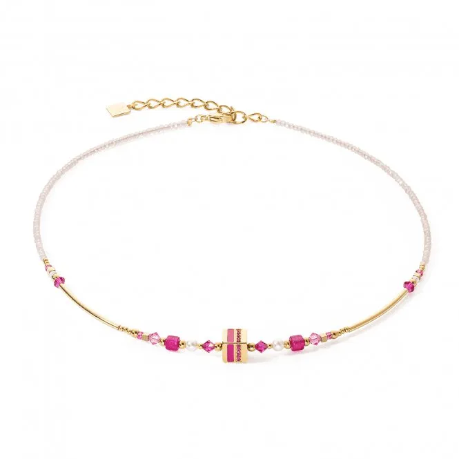 Square Stripes Magenta-Gold Necklace 4355/10-0416