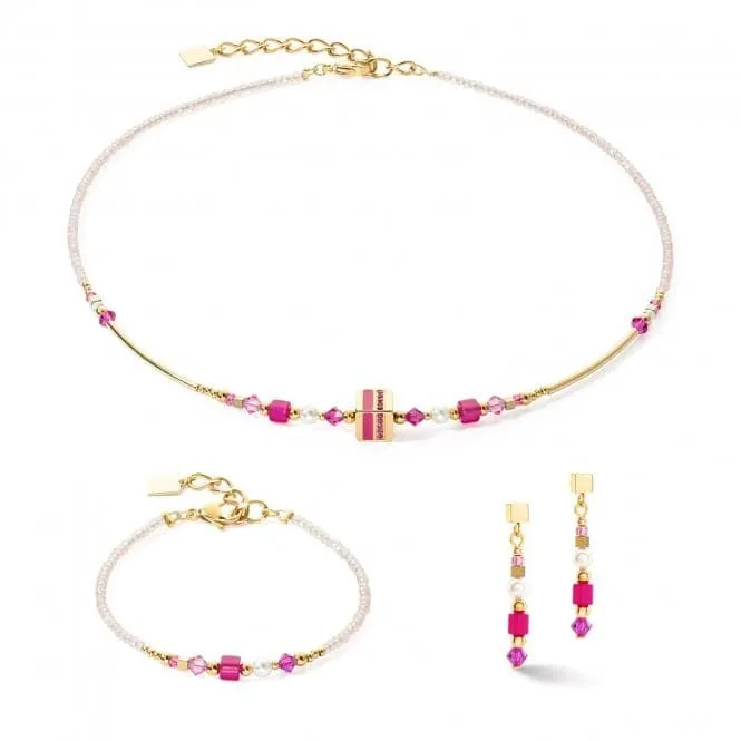 Square Stripes Magenta-Gold Necklace 4355/10-0416