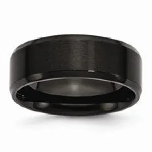 Stainless Steel Black IP-plated Polished & Brushed Beveled Edge 8mm Wedding Band Ring