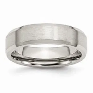 Stainless Steel Flat Beveled Edge 6mm Brushed and Polished Wedding Band Ring