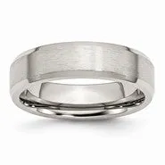 Stainless Steel Flat Beveled Edge 6mm Brushed and Polished Wedding Band Ring