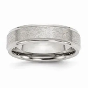 Stainless Steel Ridged Edge 6mm Satin and Polished Wedding Band Ring