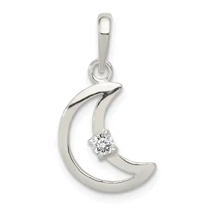 Sterling Silver C.Z Polished Moon Charm Pendant