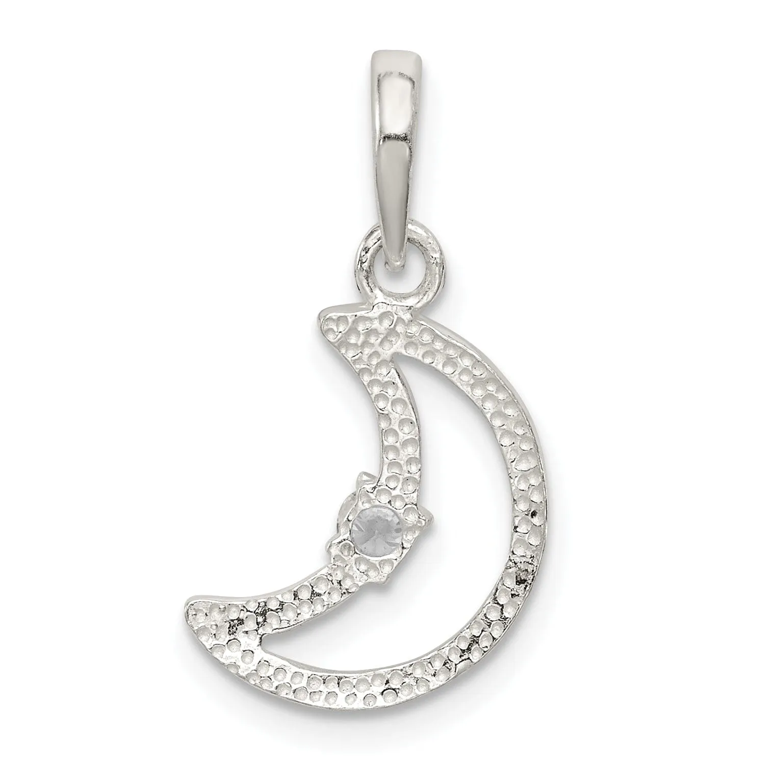 Sterling Silver C.Z Polished Moon Charm Pendant