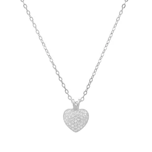 Sterling Silver Petite Puffed Heart CZ Pendant