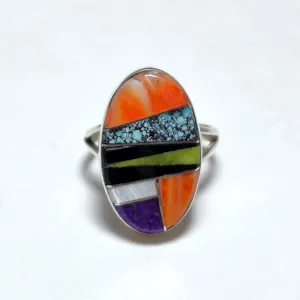 Striking Navajo Inlay Ring - Size 4.5