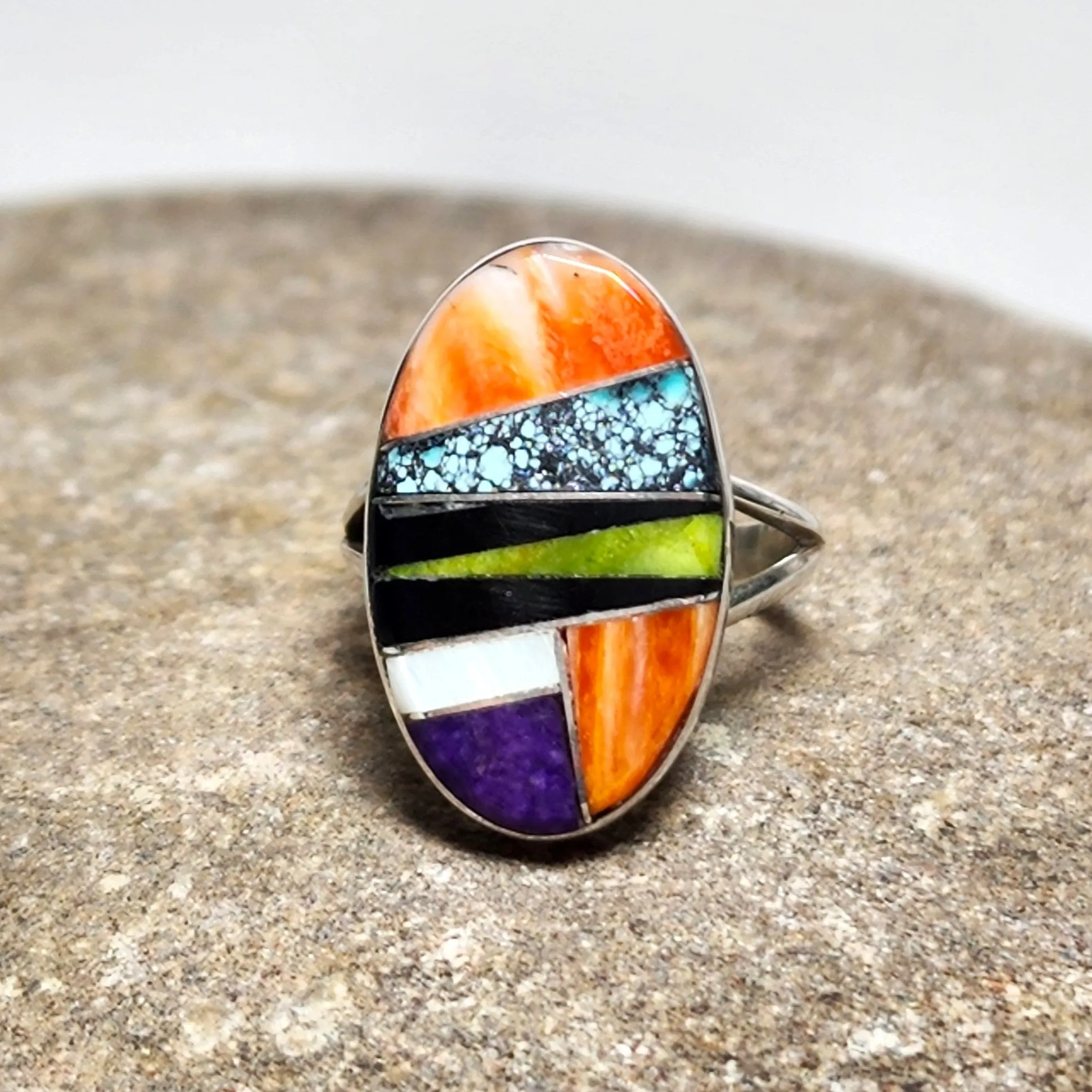 Striking Navajo Inlay Ring - Size 4.5