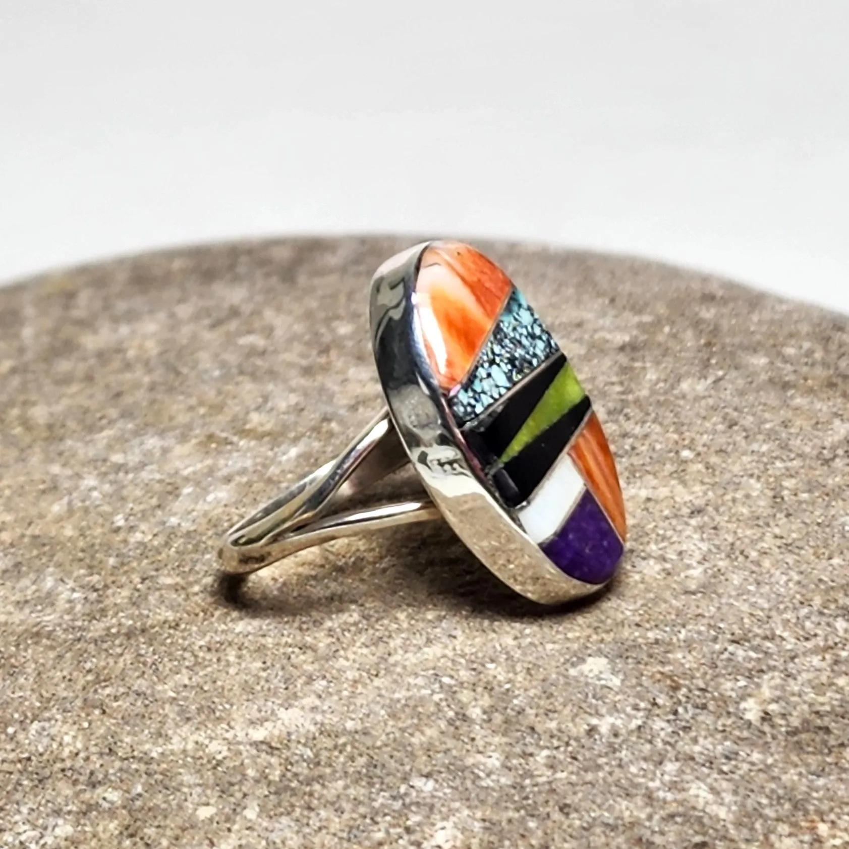 Striking Navajo Inlay Ring - Size 4.5