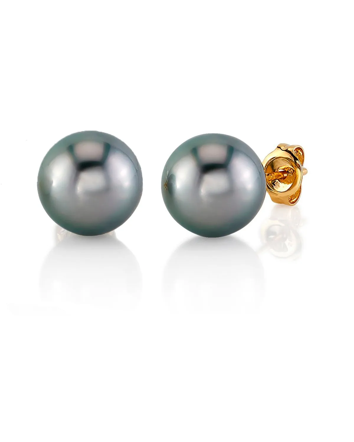 Tahitian Pearl Stud Earrings, AAA/AAAA Quality - Silver Overtone