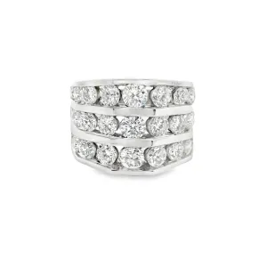 Three Rows Diamond 14k Gold Band Ring