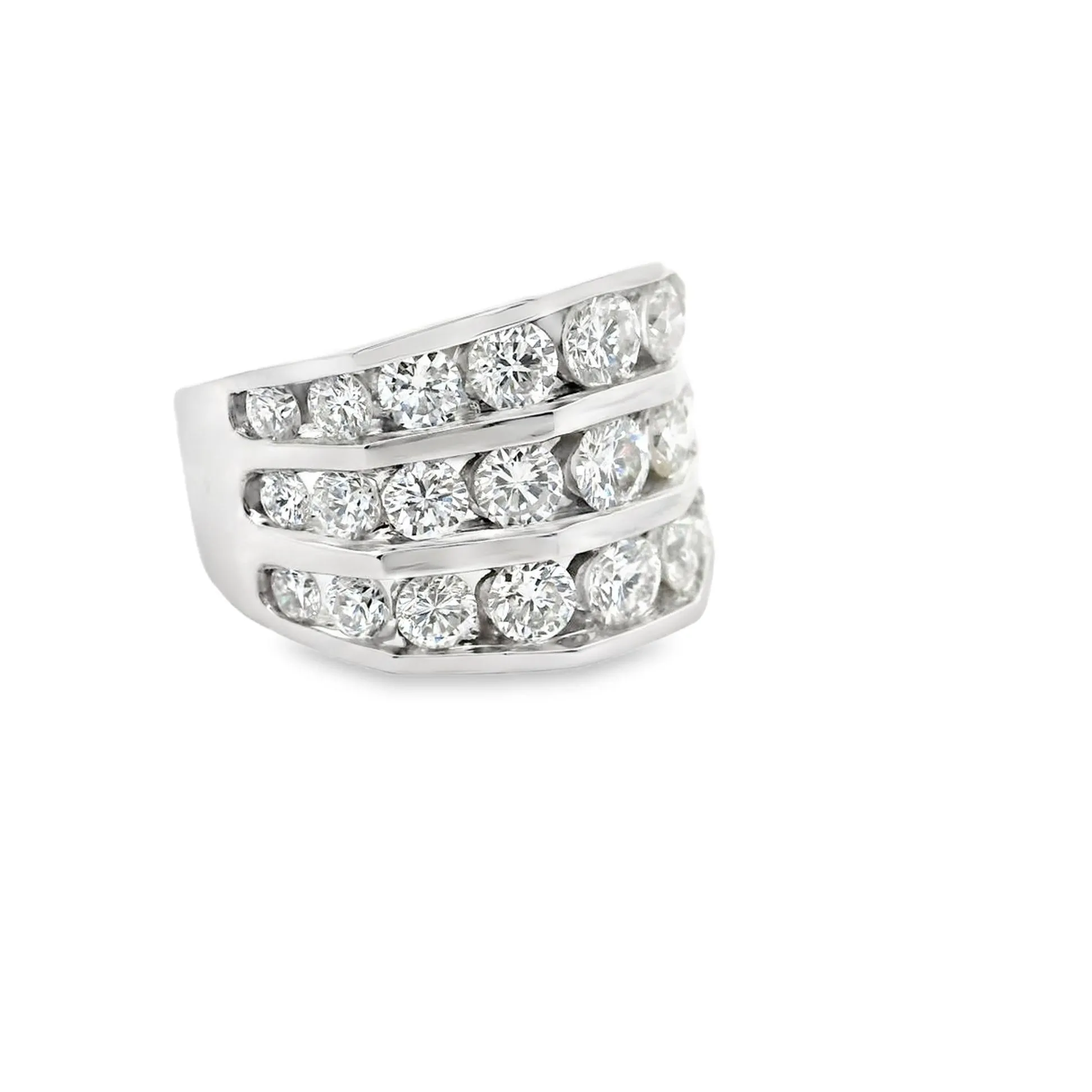 Three Rows Diamond 14k Gold Band Ring