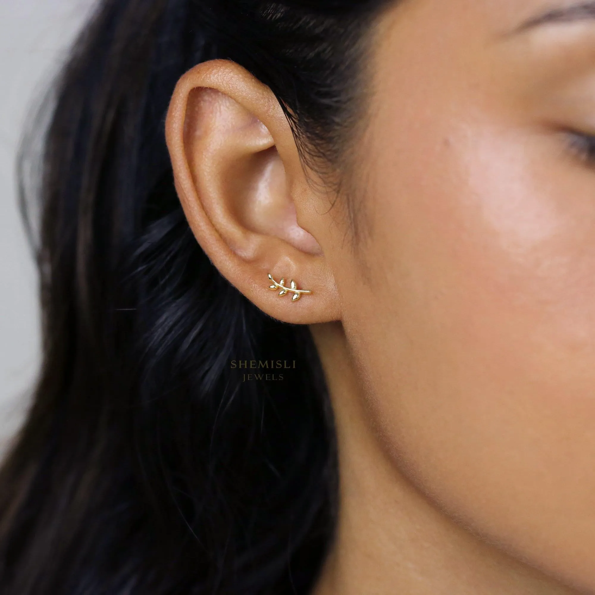 Tiny Leaf Stud Earrings, Gold, Silver SHEMISLI SS083 LR