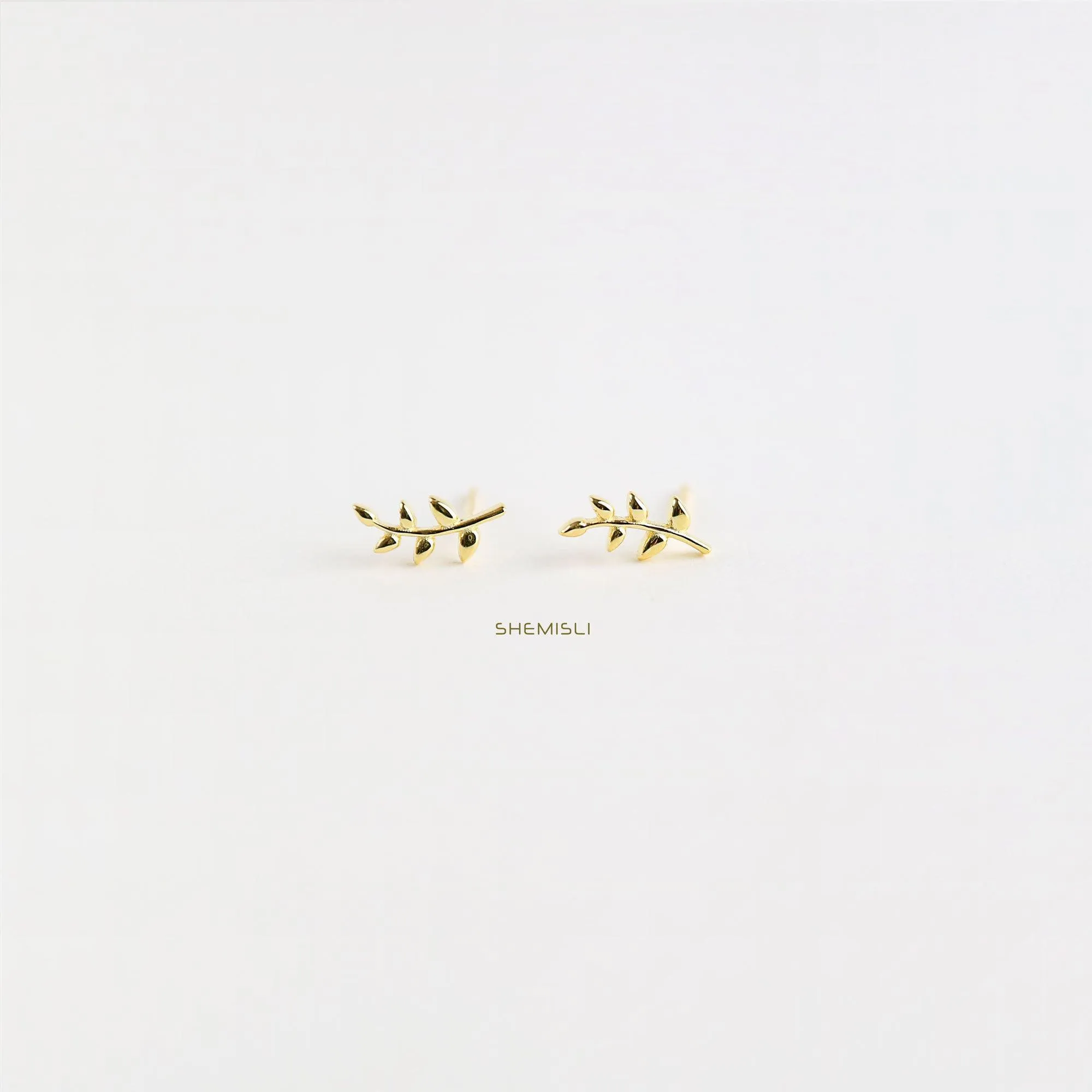 Tiny Leaf Stud Earrings, Gold, Silver SHEMISLI SS083 LR