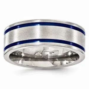 Titanium Double Groove Blue Anodized 8mm Wedding Band Ring