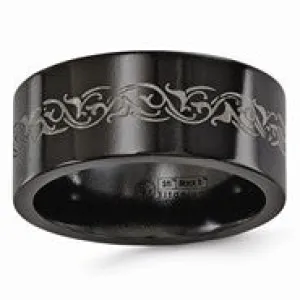 Titanium Flat Laser Patterned 10mm Wedding Band Ring