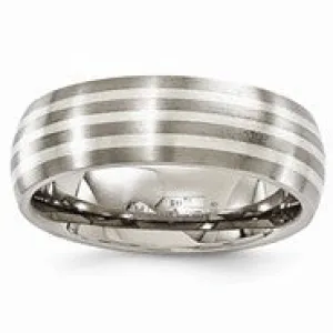 Titanium with Sterling Silver Inlay 7mm Wedding Band Ring