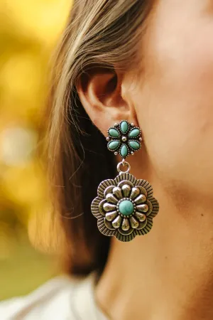 Turquoise Flower Concho Earrings