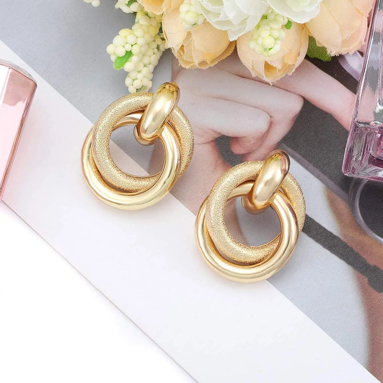 Twisted Earrings Round Double Circle Stud Earrings