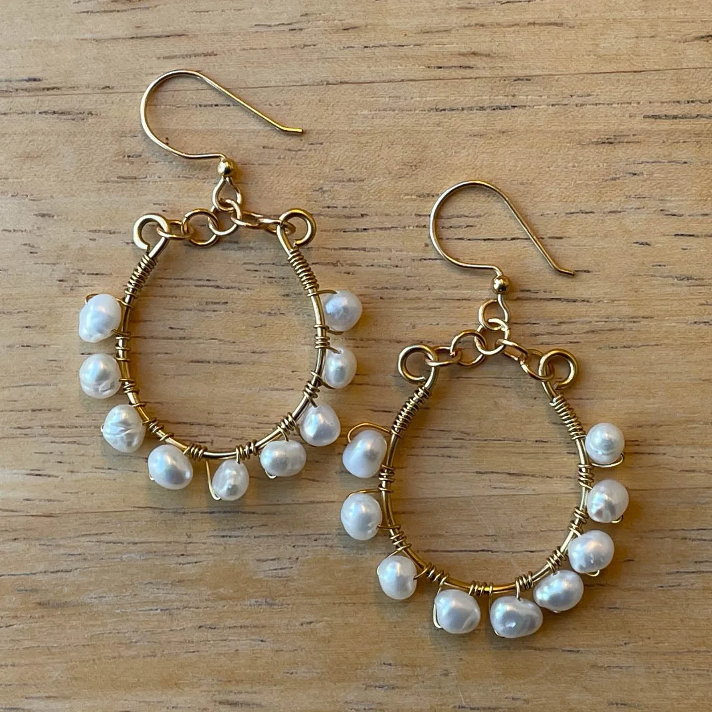 U-Shaped Hoop Earrings Wrapped with Freshwater Pearls (click for sizes & colors) #106