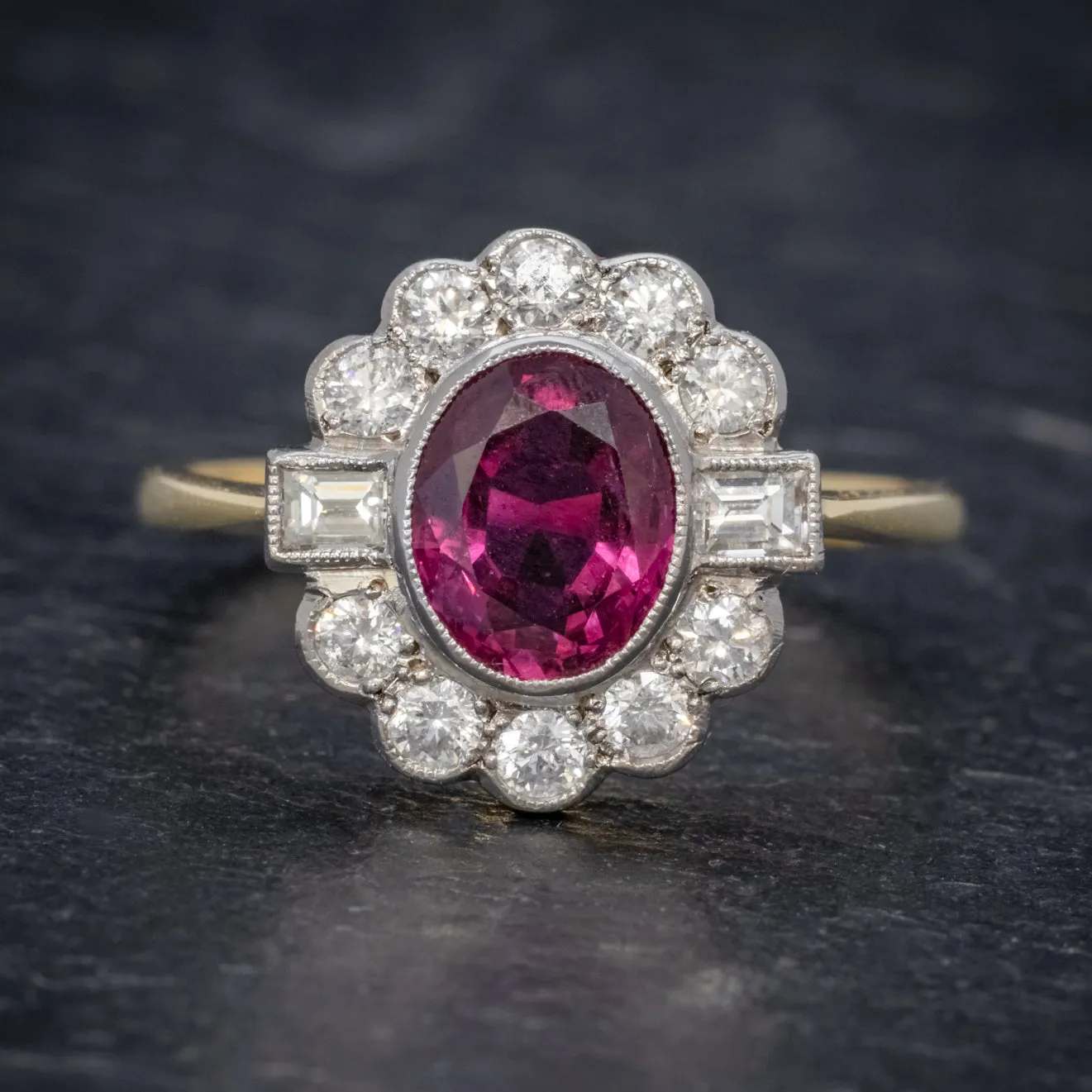 Victorian Style Ruby Diamond Cluster Ring 1.60Ct Ruby 1Ct Diamonds