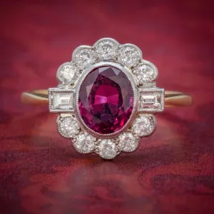 Victorian Style Ruby Diamond Cluster Ring 1.60Ct Ruby 1Ct Diamonds