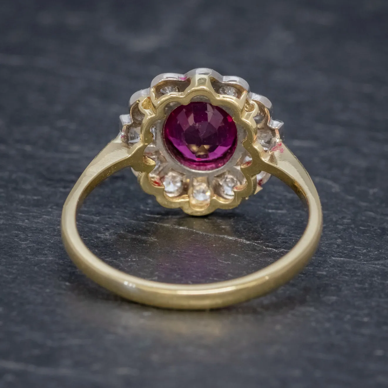 Victorian Style Ruby Diamond Cluster Ring 1.60Ct Ruby 1Ct Diamonds