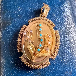 Victorian Turquoise & Pearl Lily of the Valley Locket