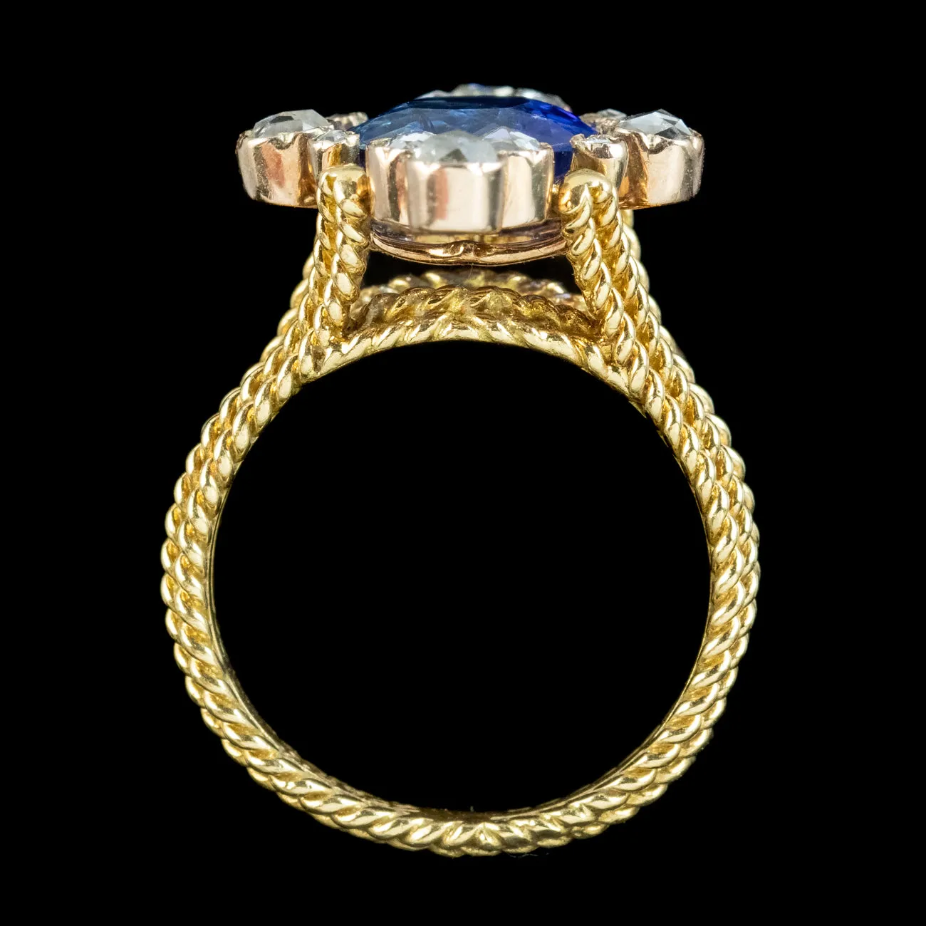 Vintage Ceylon Sapphire Diamond Ring 3.49ct Sapphire With Cert