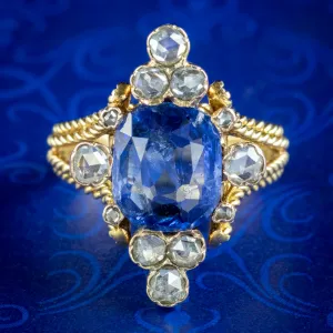 Vintage Ceylon Sapphire Diamond Ring 3.49ct Sapphire With Cert