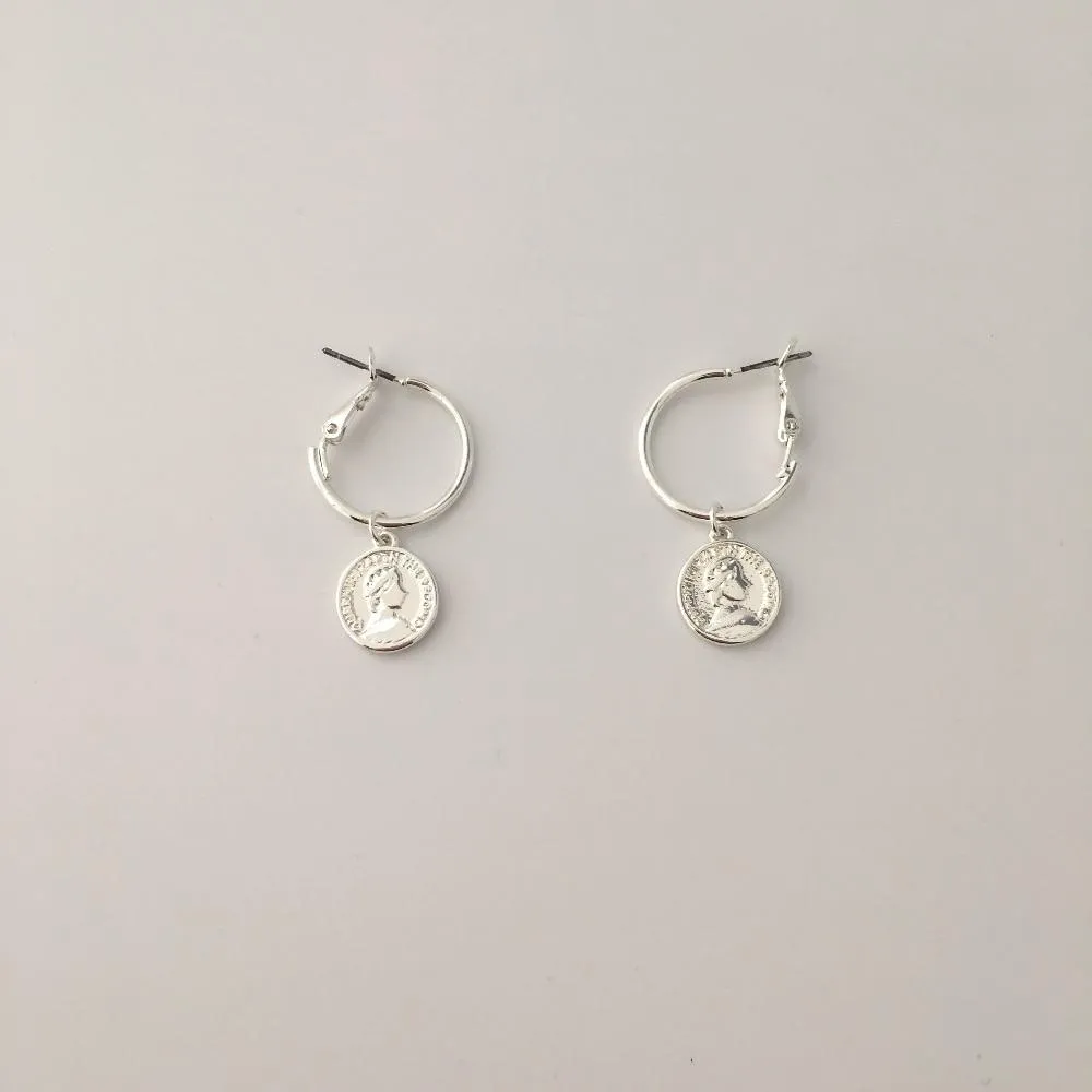 Vintage Coin Charm Hoops