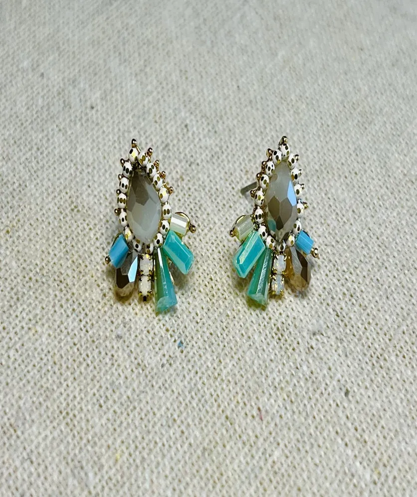 Vintage Earring Stud Teardrop Bohemian Crystal