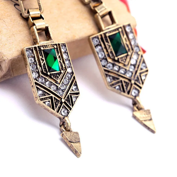 Vintage Jewelry Women New Green Crystal Cone Ear Pendants Long Drop Earrings