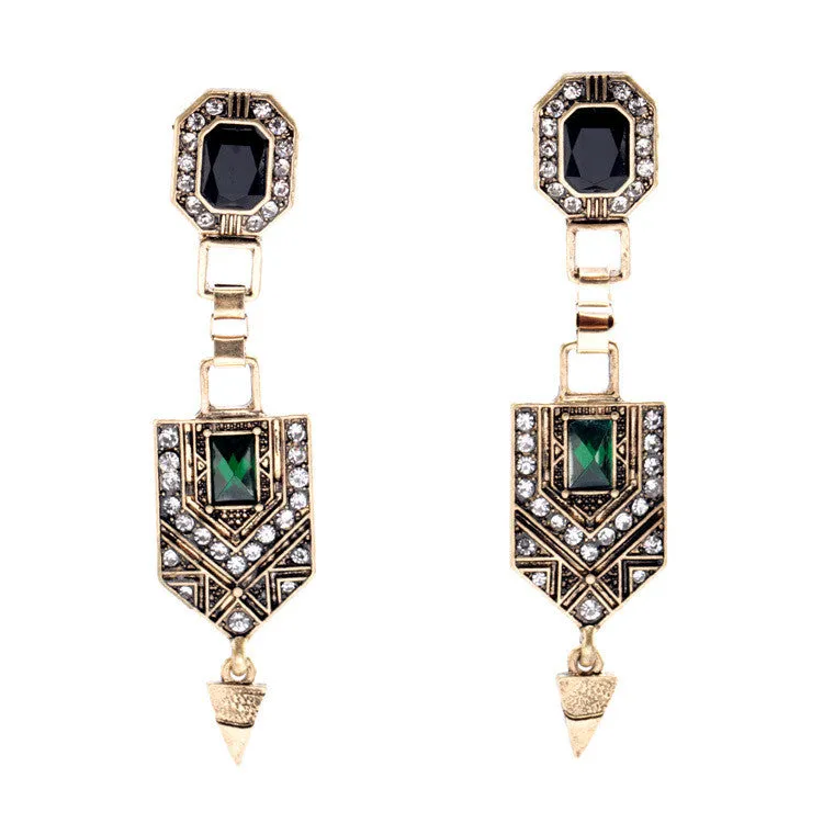 Vintage Jewelry Women New Green Crystal Cone Ear Pendants Long Drop Earrings