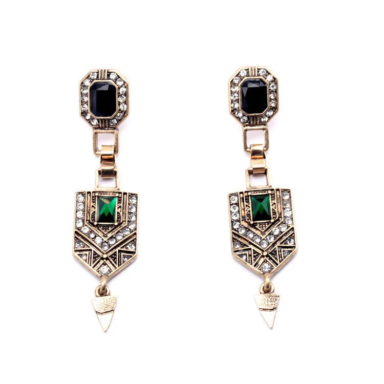 Vintage Jewelry Women New Green Crystal Cone Ear Pendants Long Drop Earrings