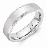 Vitalium Cross Satin Center 6mm Beveled Edge Wedding Band Ring