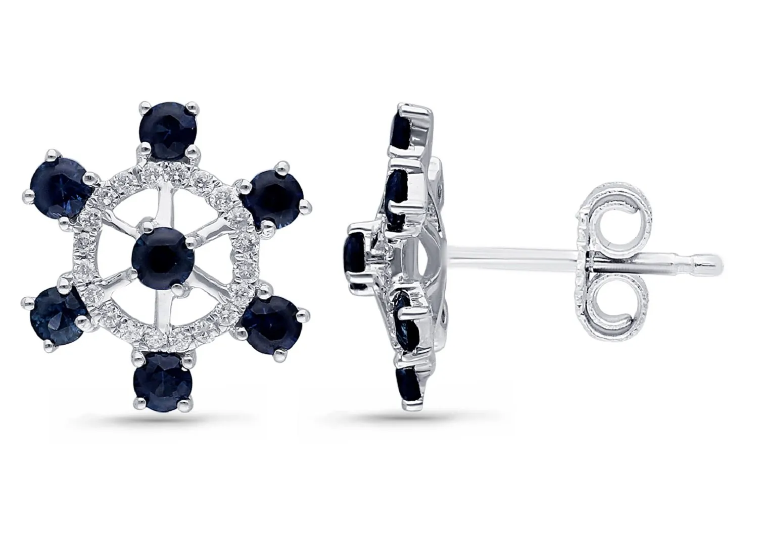 White Gold Sapphire & Diamond Captain Earrings