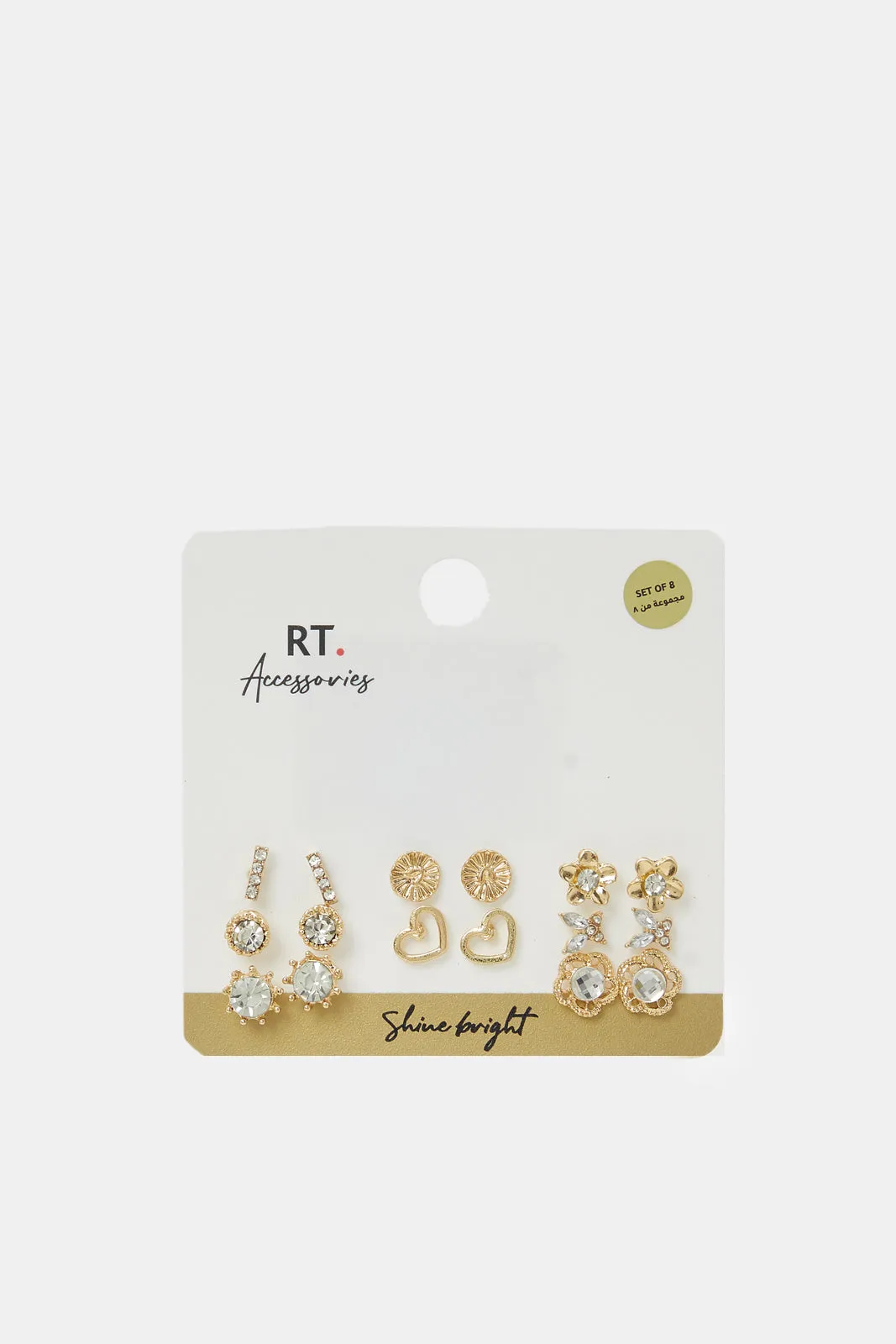 Women Gold Embellished Studs Set (8 Pairs)