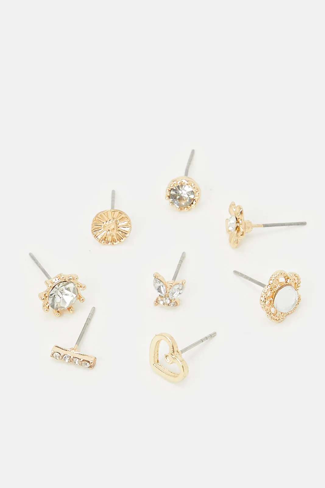 Women Gold Embellished Studs Set (8 Pairs)